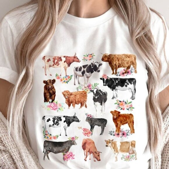 Floral Cow T-shirt, Farm Cow T-Shirt, Farm T-Shirt - Picture 1 of 3